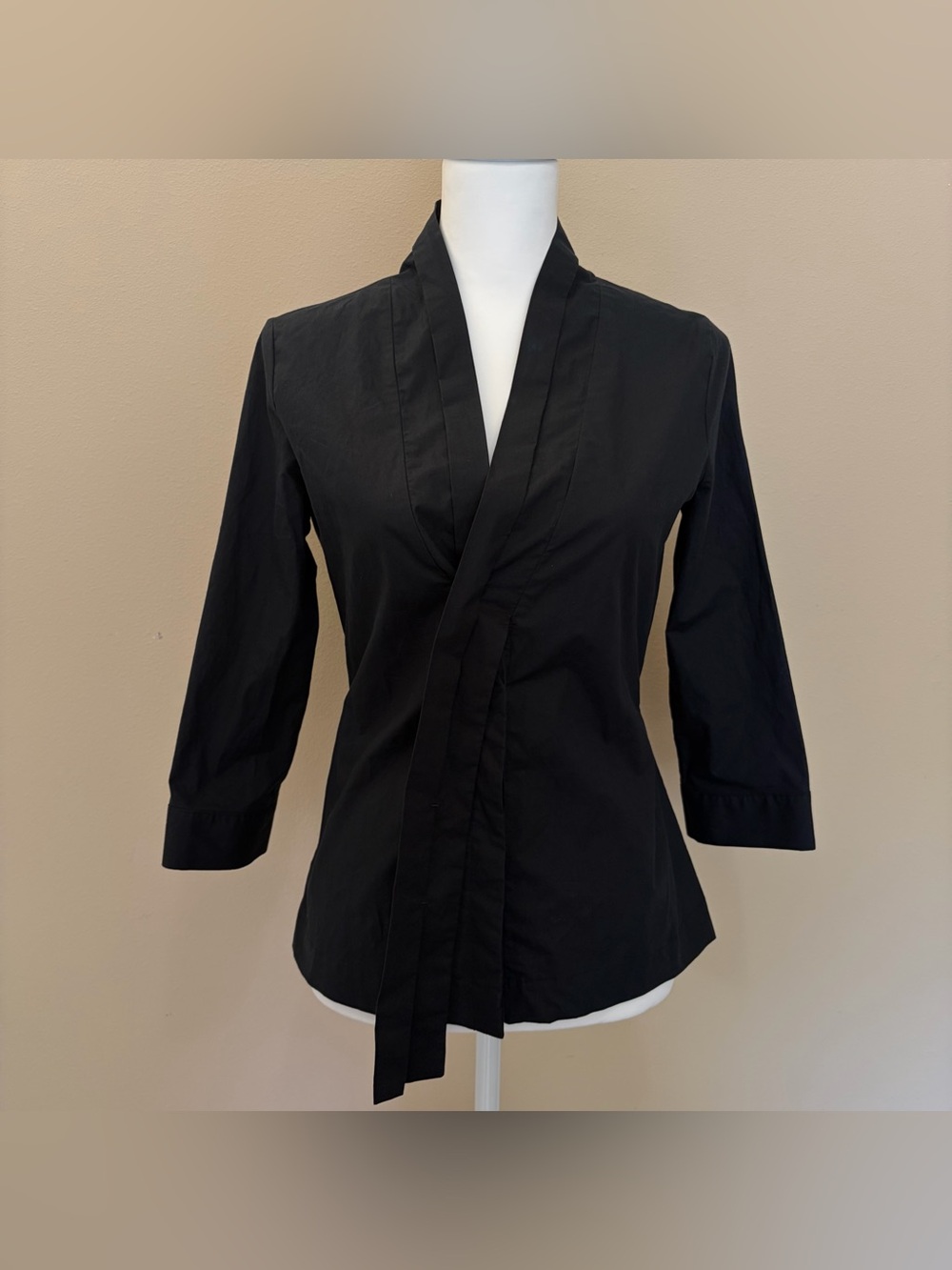 Alexander McQueen MCQ Black Wrap Blouse Top 42 Minimalist Cotton EUC